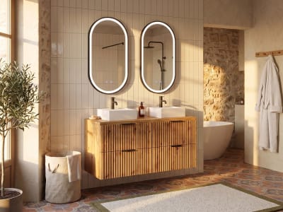 Meuble double vasque mdf naturel clair