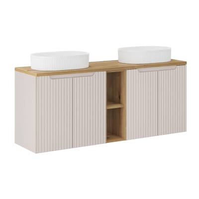 Meuble double vasque 140cm 4 portes panneaux mdf beige
