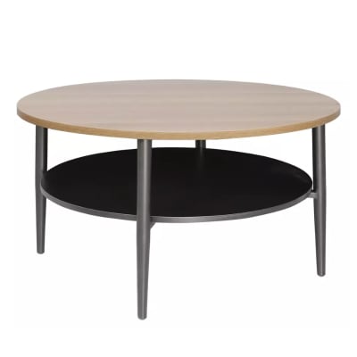 Table basse chêne et noir double plateau 84x84x45cm