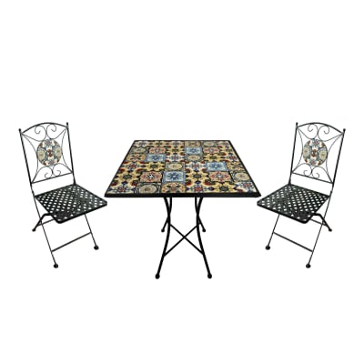 Table bistrot, 2 chaises, mosaïque, yellow breeze