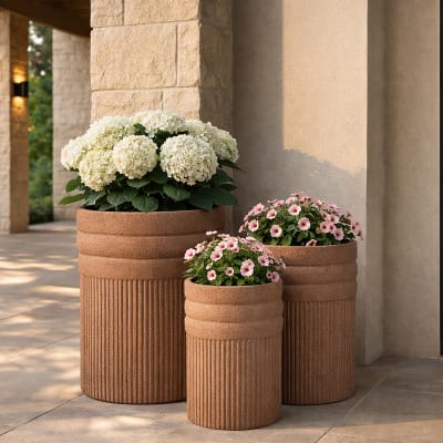 Vases extérieur en résine rouje, set 3 pcs Ø 41,5×50–36×45–30,5×39,5