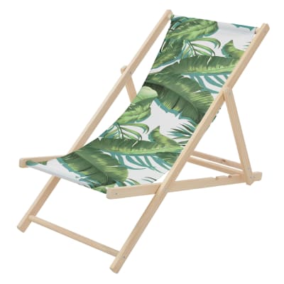 Chaise longue pliante chilienne bois/tissu motif tropical 3 positions