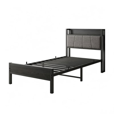 Lit en métal avec 2 ports de charge usb et tête noir 90x200 cm