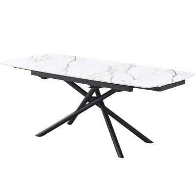 Table à manger extensible 6/8 couverts en céramique effet marbre blanc