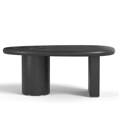 Table basse en bois contreplaqué et marbre marbre noir et pied noir