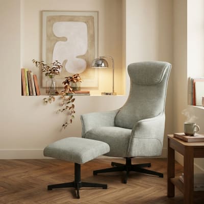 Fauteuil relax manuel rotatif + repose-pieds 1 place tissu vert