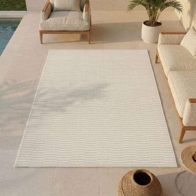 Tapis extérieur intérieur motif géométrique tissé crème 160x230