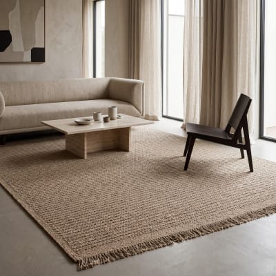 Tapis jute artisanal à franges beige naturel 160x230