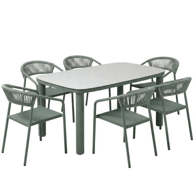 Table de jardin aluminium 150x90 cm et 6 chaises textilène vert