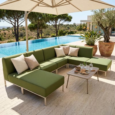 Salon de jardin bas modulable uni 6 places vert kaki