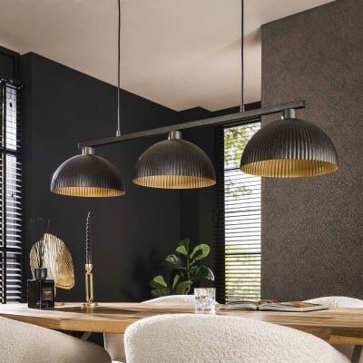 Suspension 3 lampes 120x30x150 cm en métal noir et doré - amp