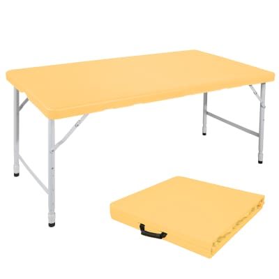 Table pliante en fer et plastique jaune 125x61x74cm