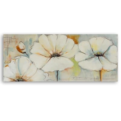 Tableau bois fleurs peintes 120 x 40 cm