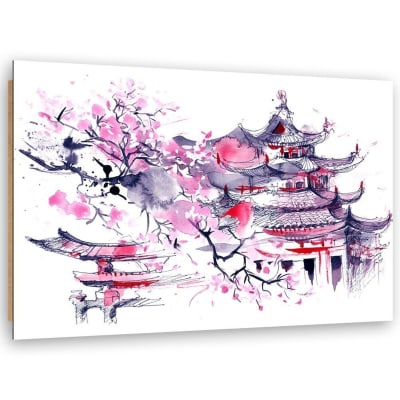 Tableau bois japon aquarelle 120 x 80 cm