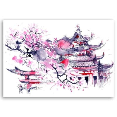 Tableau art japonais coloré 120 x 80 cm