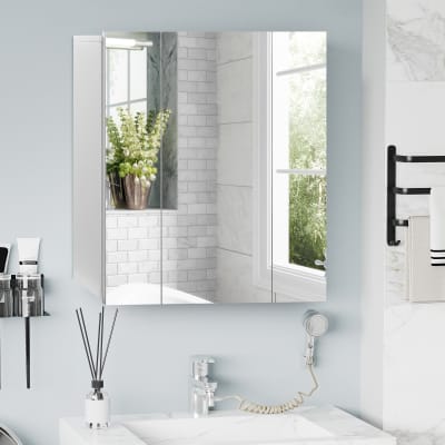Armoire salle de bain 3 portes miroir en mdf blanc