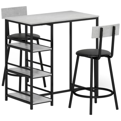 Table de bar avec 2 chaises de bar en métal gris & noir