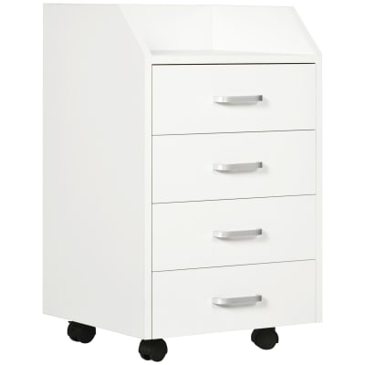 Caisson de bureau sur roulettes 4 tiroirs coulissants bois blanc