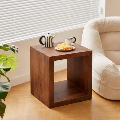 Table appoint bout de canapé en bois de manguier foncé