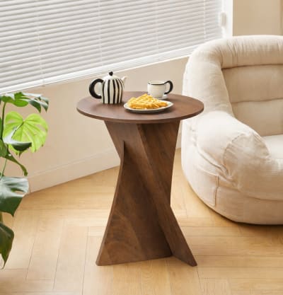 Table appoint bout de canapé en bois de manguier foncé