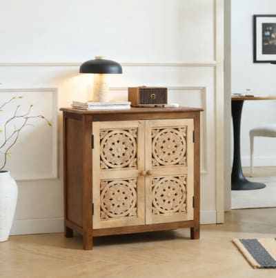 Buffet meuble de rangement en bois de manguier foncé