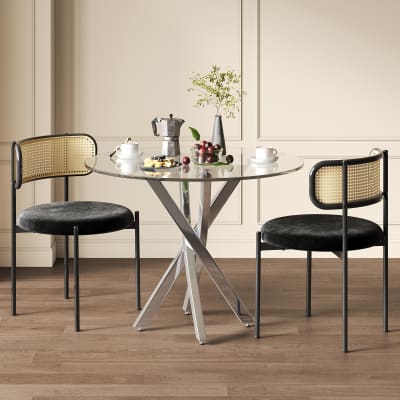 Table de salle à manger ronde en verre avec pieds en métal 80x80 cm