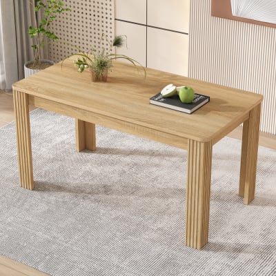 Table de salle à manger rectangulaire à 4 pieds, plateau de chêne