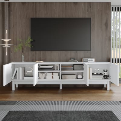 Meuble tv à 4 portes et étagères, 169 cm, blanc