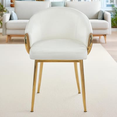 Lot de 2 chaises arrondies et matelassées métal doré et velours crème