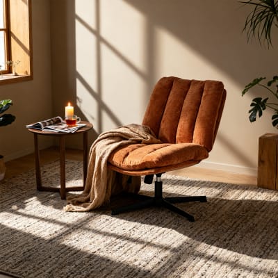 Fauteuil pivotant réglable en hauteur en tissu chenille rouge
