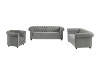 Ensemble canapé fauteuil velours gris clair