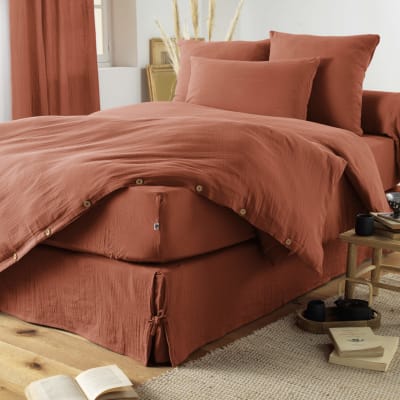 Housse de couette double gaze de coton terracotta 240x220