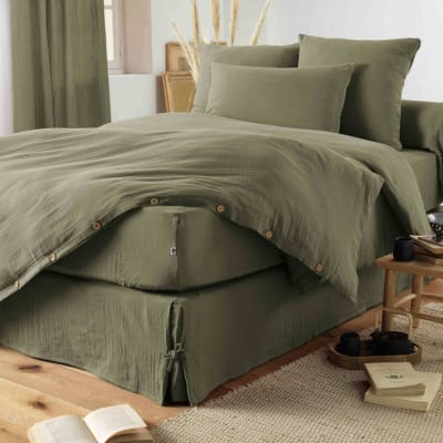 Housse de couette double gaze de coton kaki 260x240