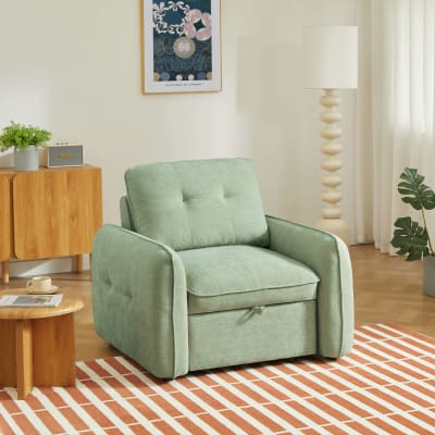 Fauteuil convertible 1 place tissu chenille vert