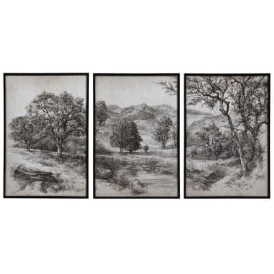 Triptyque toile de jouy en bois multicolore