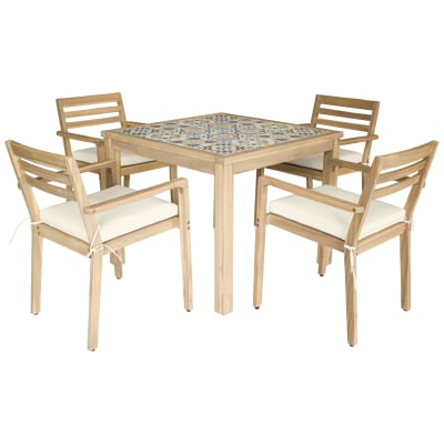Ensemble table et chaises de jardin 4 places en acacia et céramique