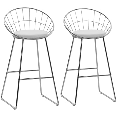 Lot de 2 tabourets de bar 75cm en métal chromé et coussin blanc