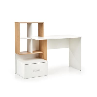 Bureau aspect chêne blanc avec grand tiroir et étagères