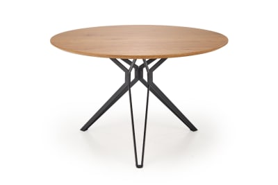 Table à manger ronde avec pied en acier chêne doré et noir 120cm