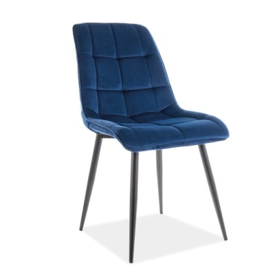 Chaise design velours de polyester bleu pieds noirs