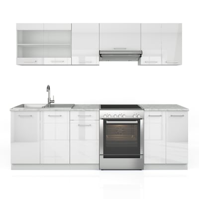 Cuisine, pt marbre blanc haute brillance/blanc 240x81.6cm