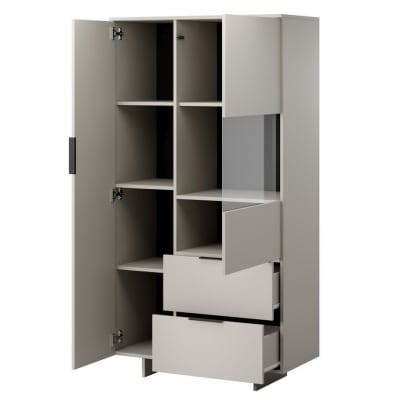 Vitrine en bois beige mat 2 portes 2 tiroirs