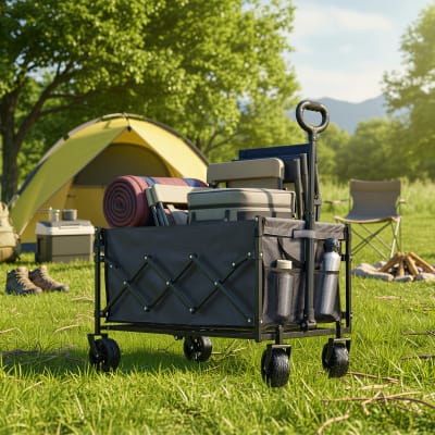 Chariot pliable 4 roues renforcées chariot de jardin grande 150 l gris
