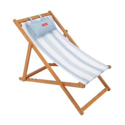 Chaise plage bois inclinable bleue