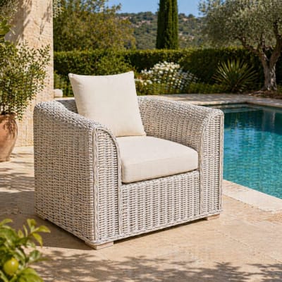 Fauteuil en rotin blanc 100x78x68 cm