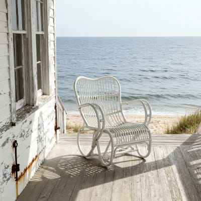 Fauteuil en rotin blanc 75x85x85 cm