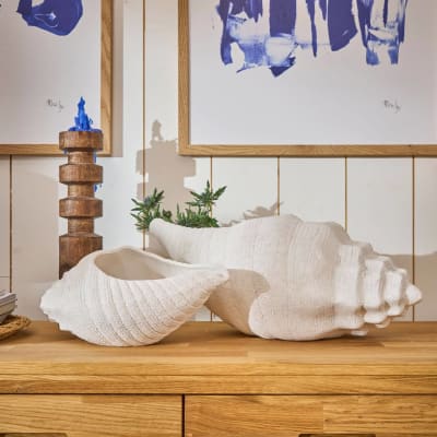 Centre de table céramique déco coquillage blanc 49 cm