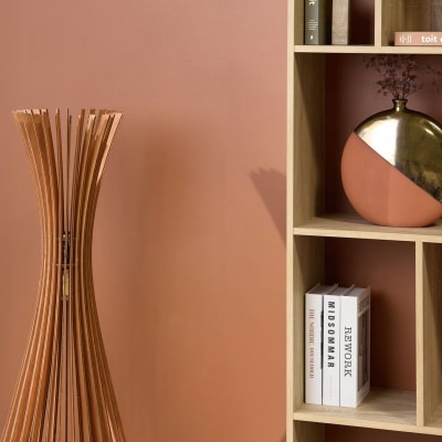 Vase céramique déco plat rond terracotta et doré 31 cm