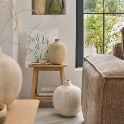 Vase céramique déco texturé beige 27 cm