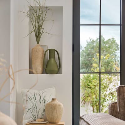 Grand vase céramique déco texturé 36 cm beige